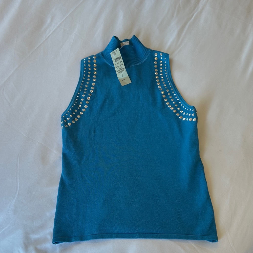 Cache Blue Tank Top with Silver Studs